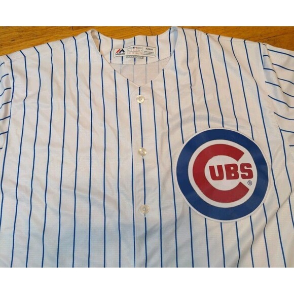 Majestic Chicago Cubs CoolBase Pinstripe Jersey XL w/2016 Postseason Patch Rare - Picture 2 of 13